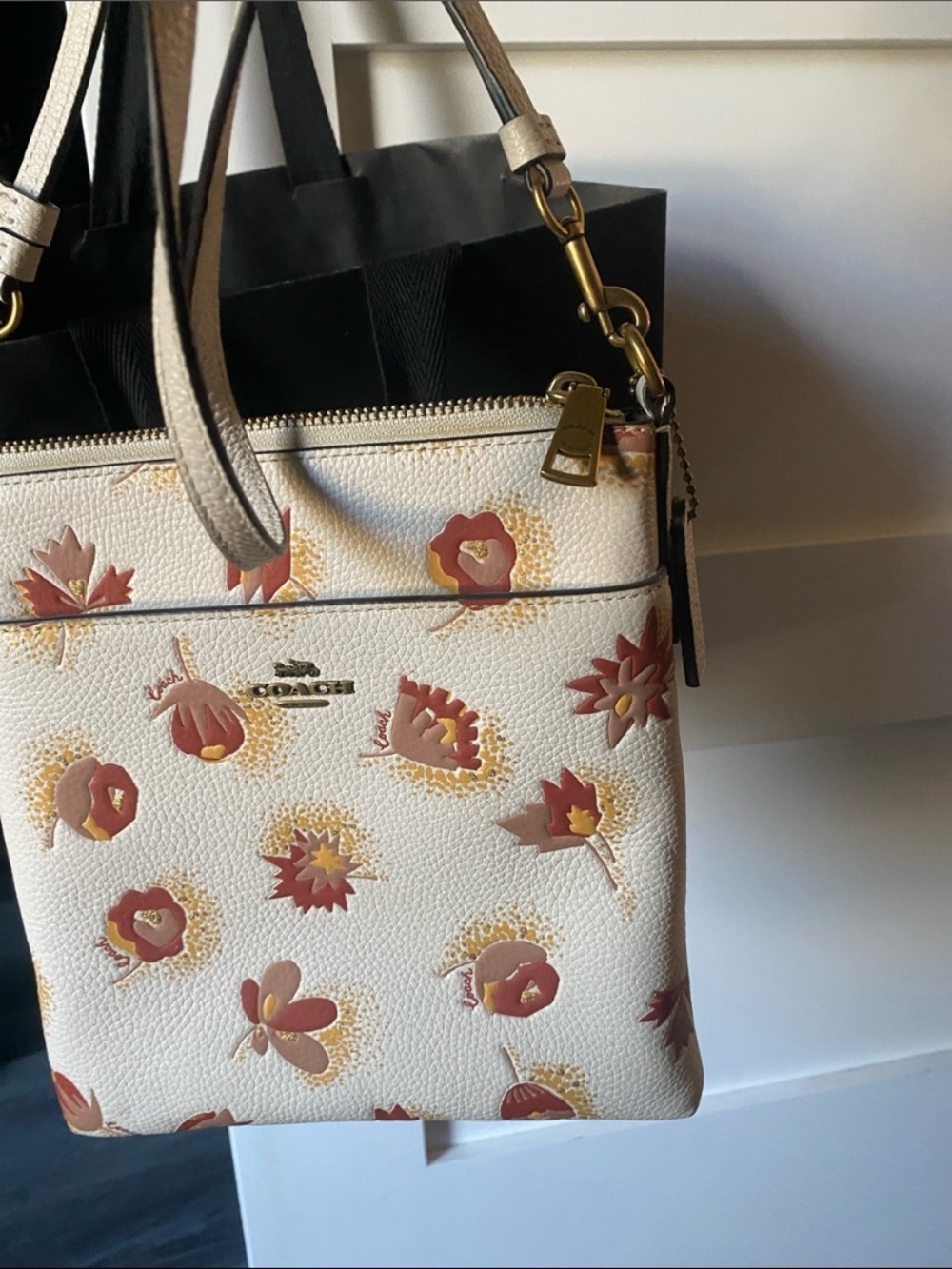 Coach Cream Floral Crossbody withTan  floral Accents